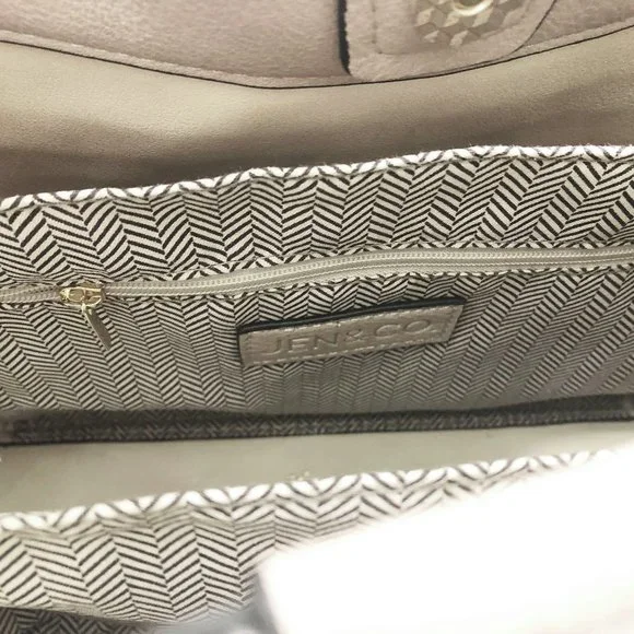 Jen & Co Tati Satchel Cross Body Bag Vegan Leather Beige Woven Pattern - Picture 6 of 9